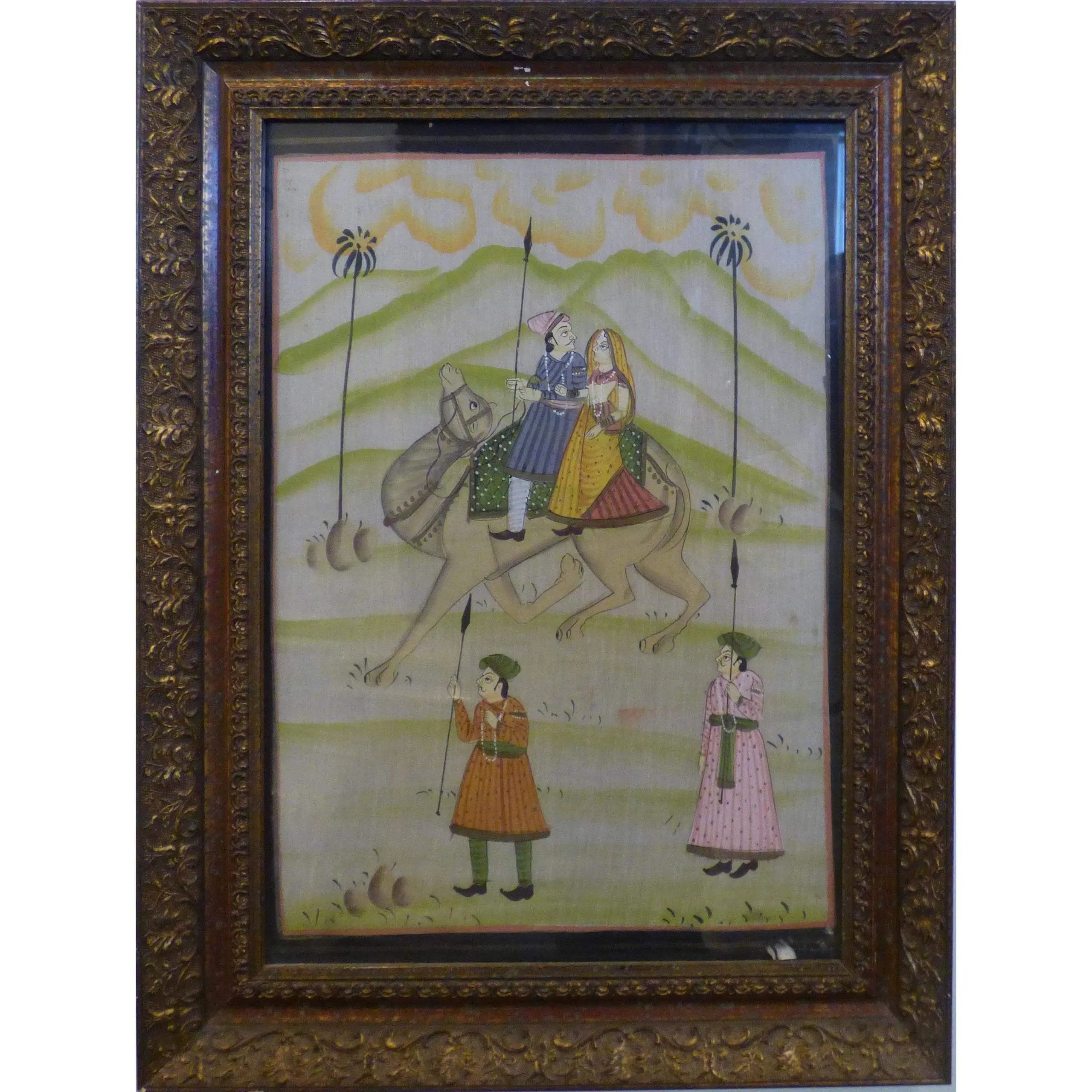 One Of The Kind High-Quality Traditional Fine Art Of Indian Painting On Silk 16" X 21" Abcp-12